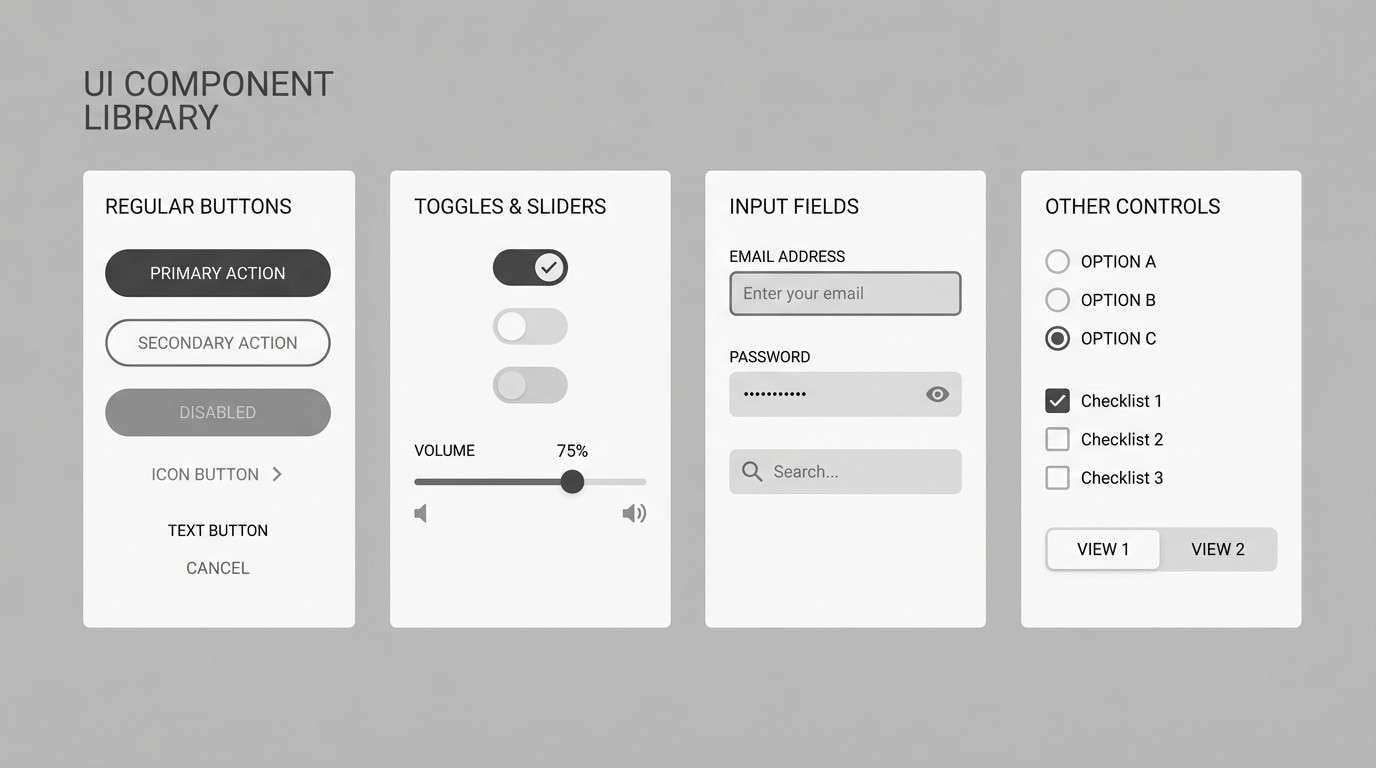 ui kit in monochrome grays