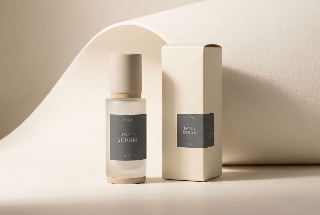 skincare packaging in ink sandstone