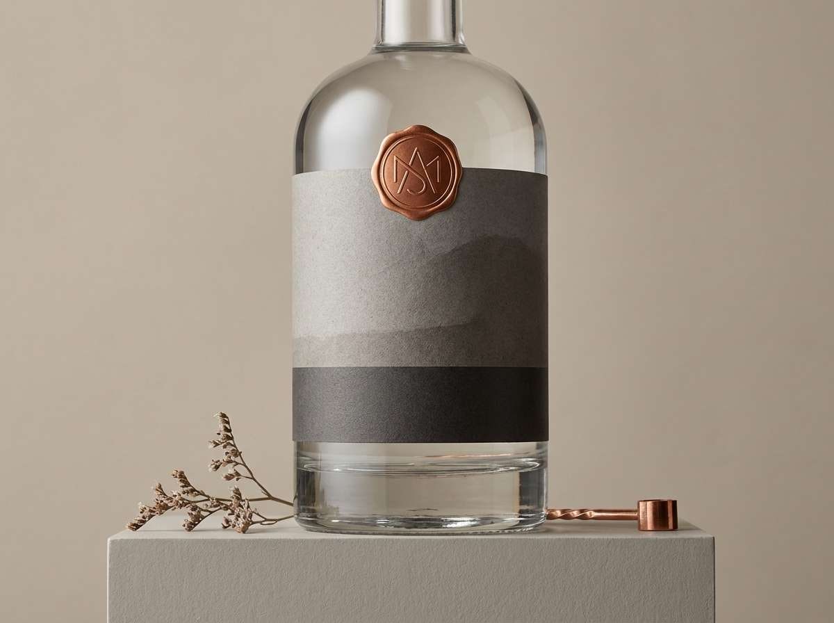 spirits label in concrete copper