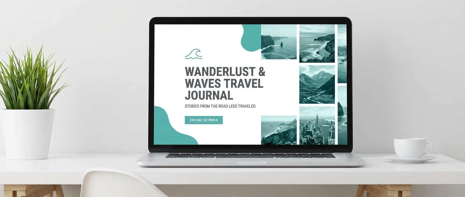 travel header in stormy teal