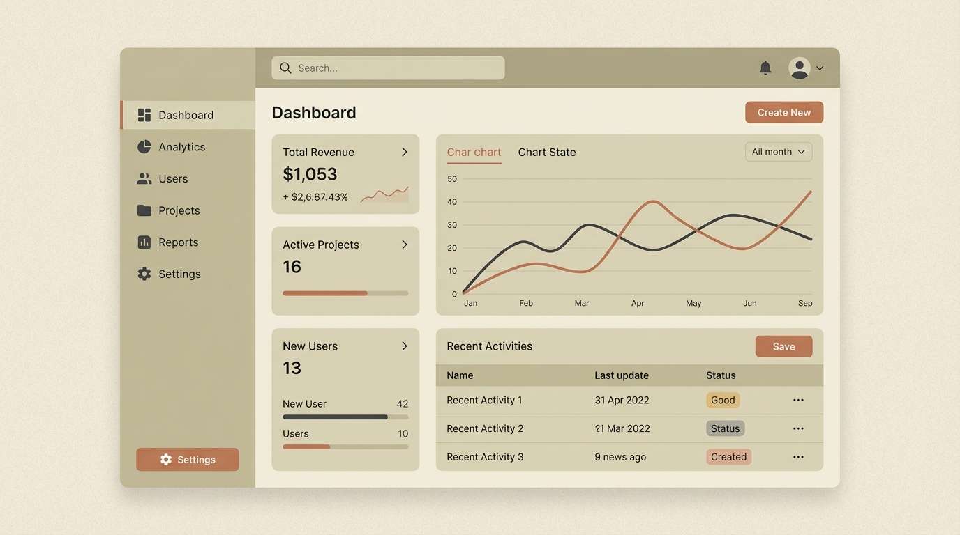 khaki admin dashboard ui