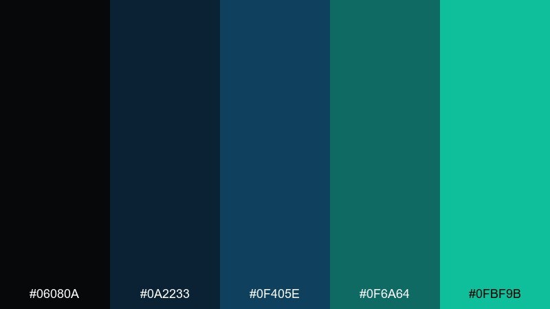 dark lagoon black blue green color palette with hex codes