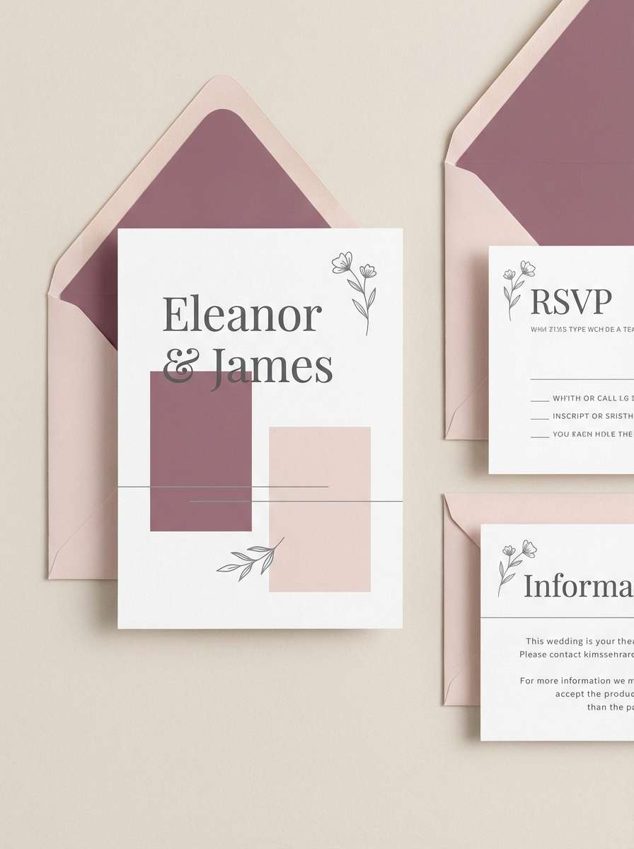 dark magenta tone wedding invitation suite