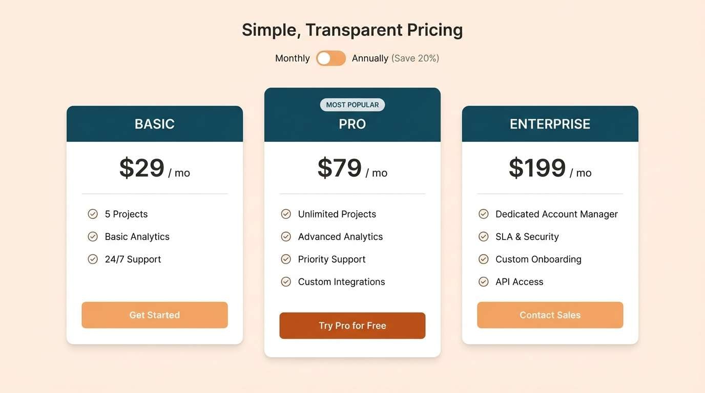 saas pricing page ui
