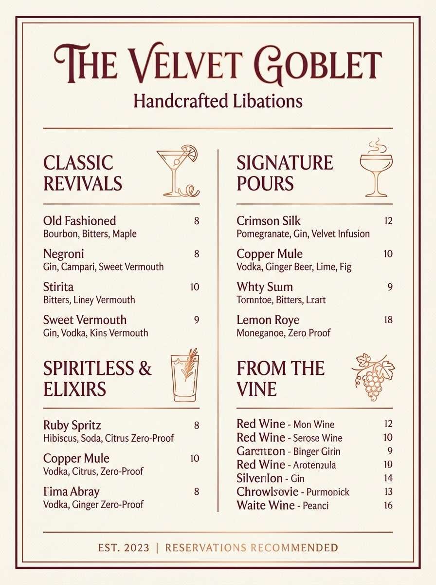copper cocktail menu