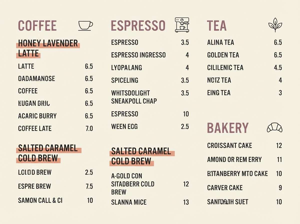 coffee shop menu