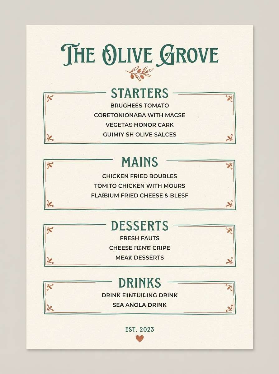 terracotta green menu design