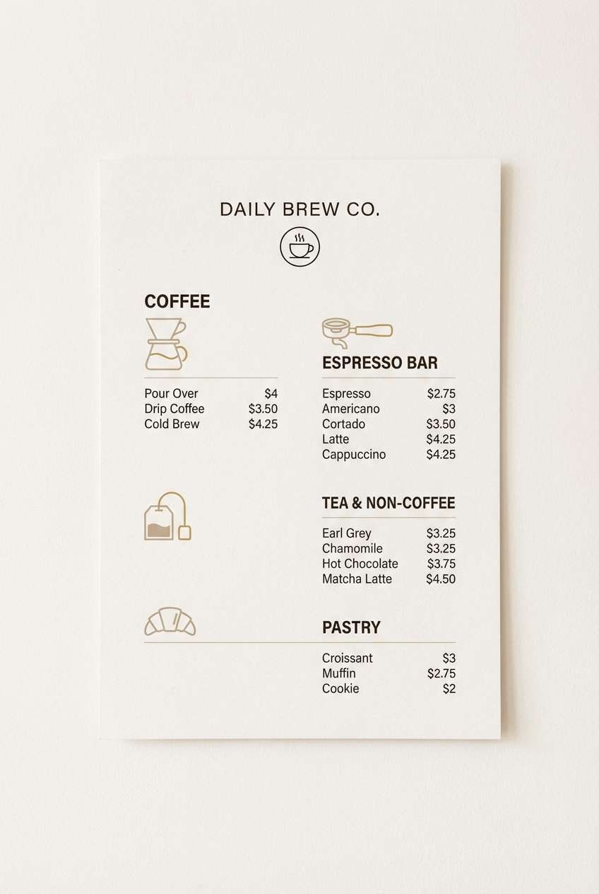 coffee shop menu