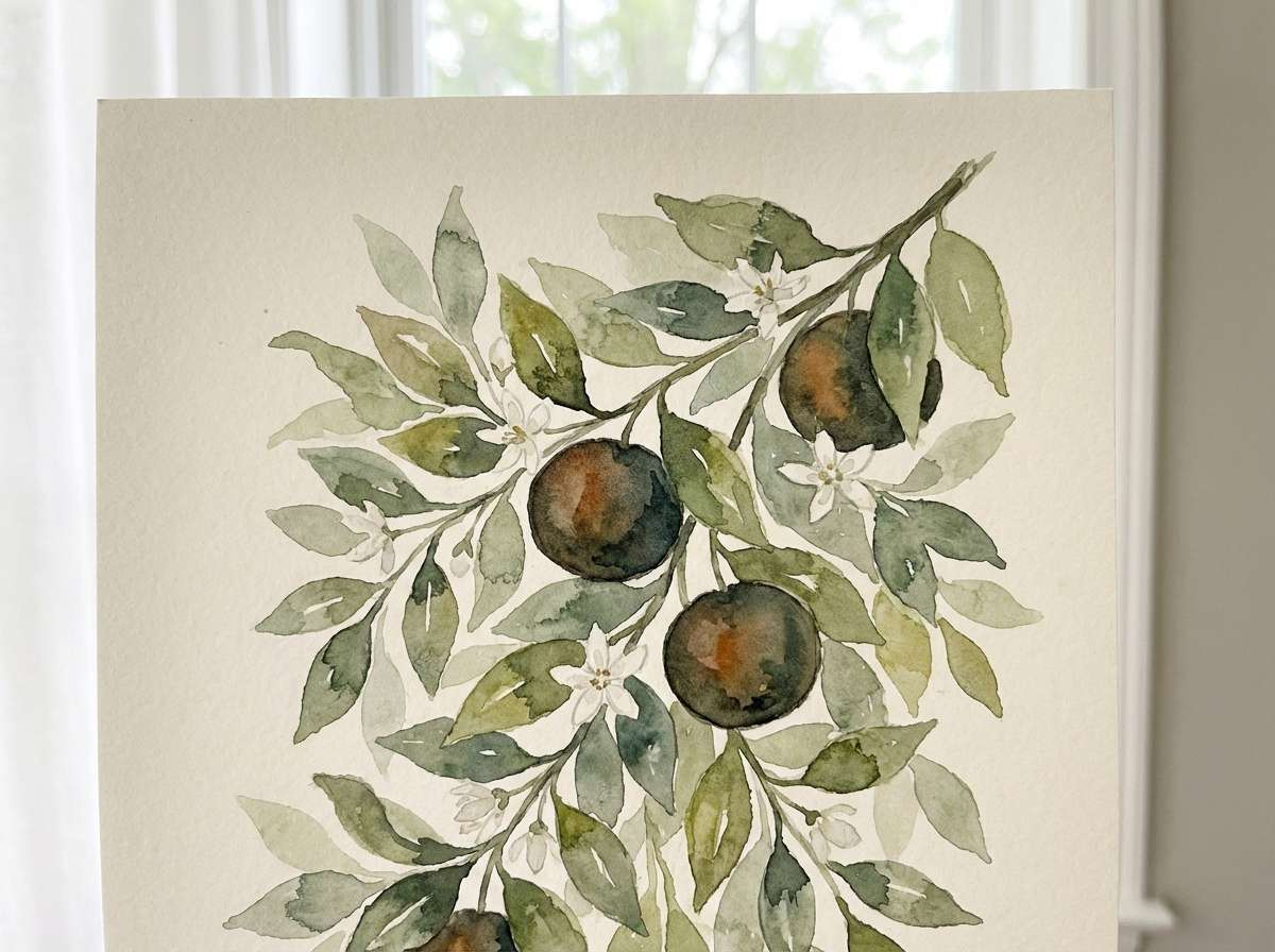 botanical tangerine watercolor card