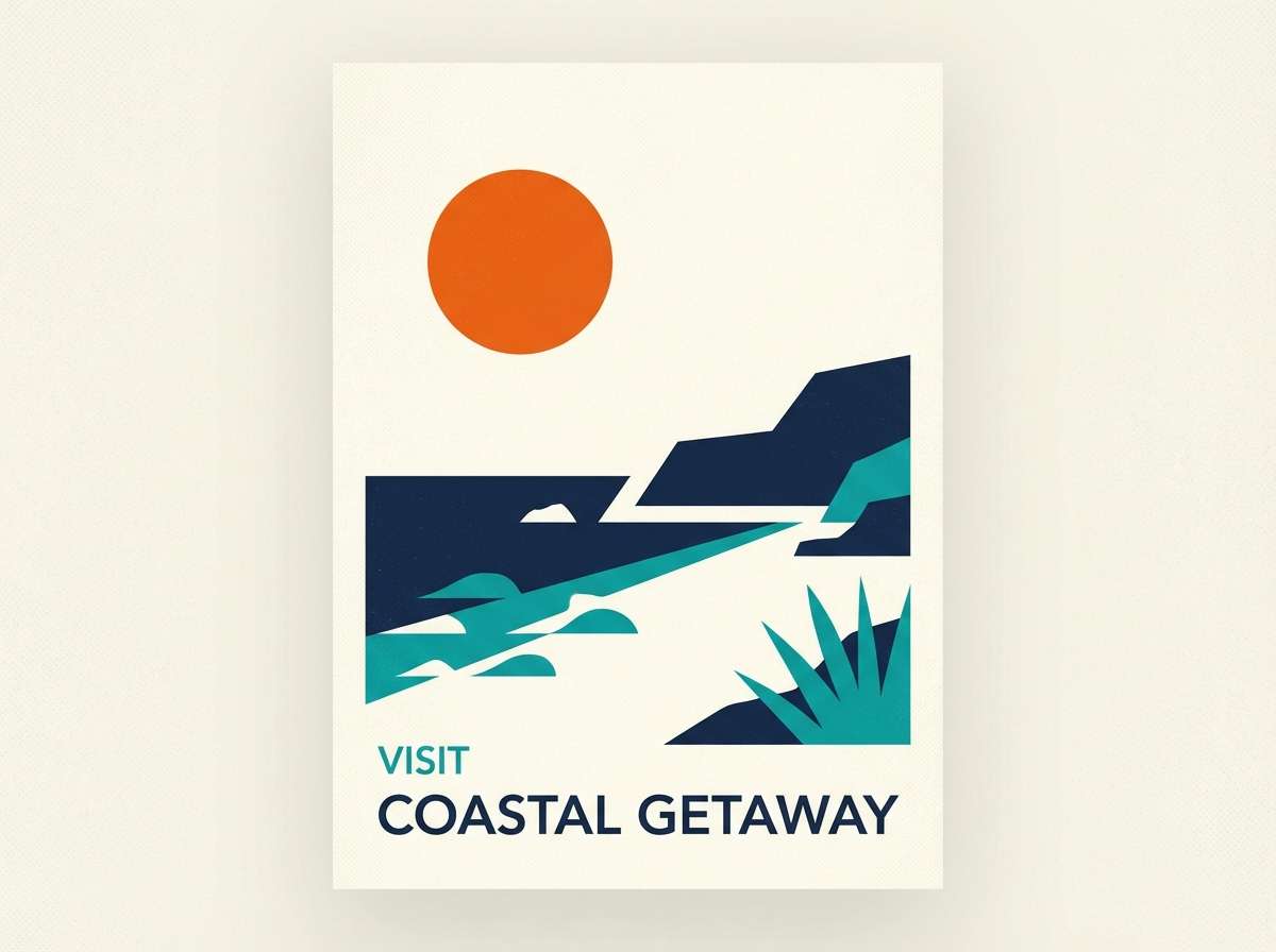 sunset harbor travel poster