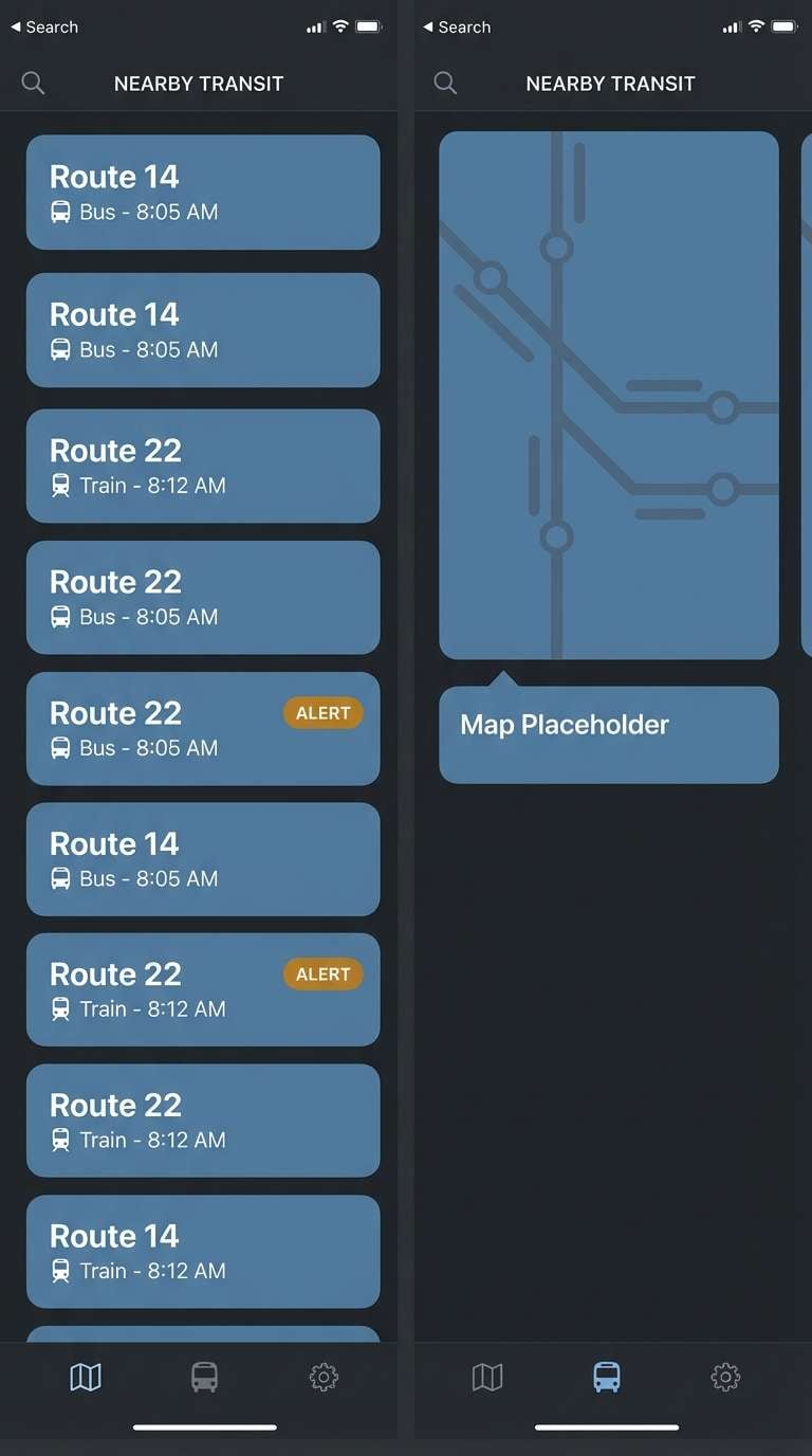 dark transit app ui