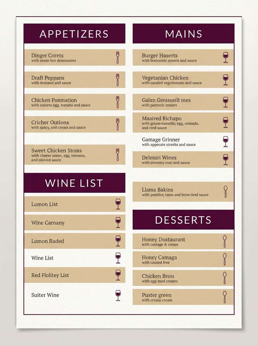 wine violet menu layout