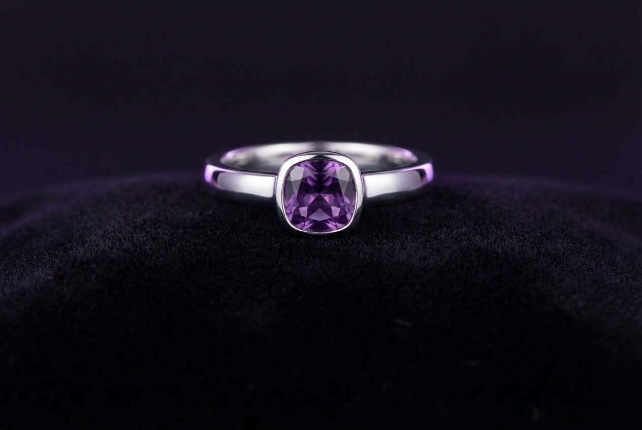 amethyst ring on dark background