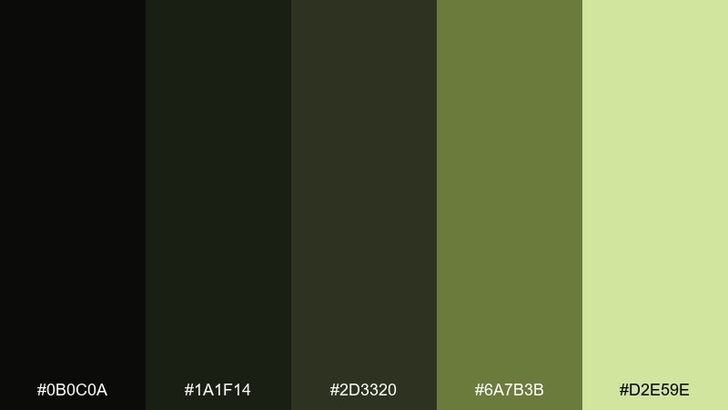 darkmatter olive black hole color palette with hex codes