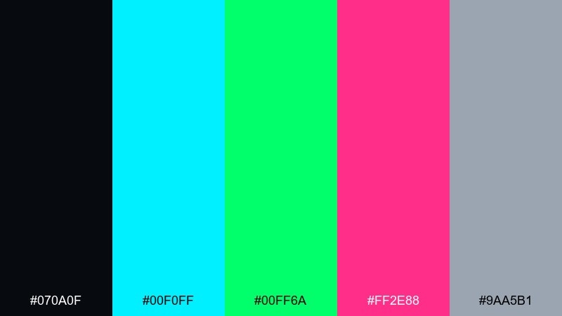 data heist cyberpunk color palette with hex codes
