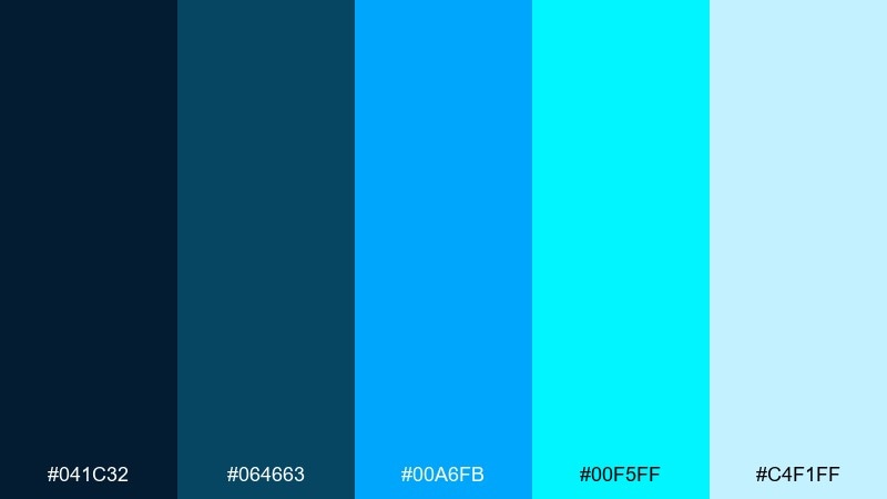 deep current blue cyan color palette with hex codes