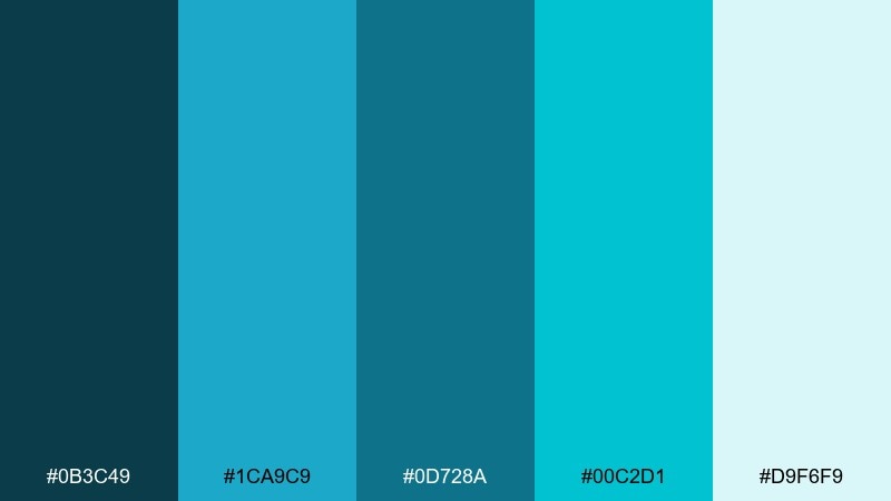 deep current pacific blue color palette with hex codes