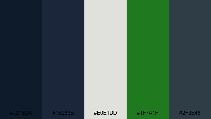 deep green editorial color palette with hex codes