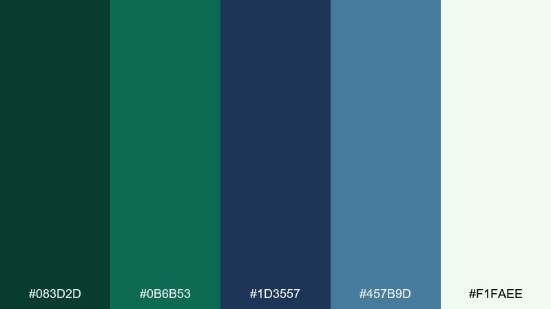 deep lagoon jungle green color palette with hex codes