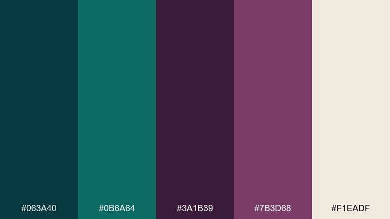 deep library teal plum color palette with hex codes