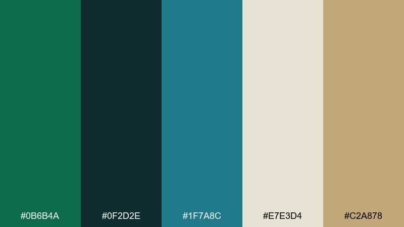 deep ocean botanica phthalo green color palette with hex codes