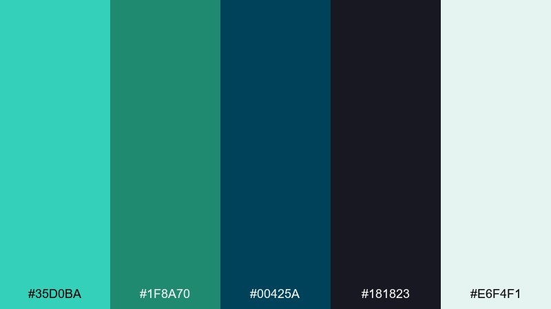 deep reef aquamarine color palette with hex codes