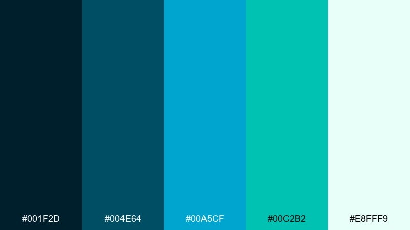 deep reef blue green teal color palette with hex codes