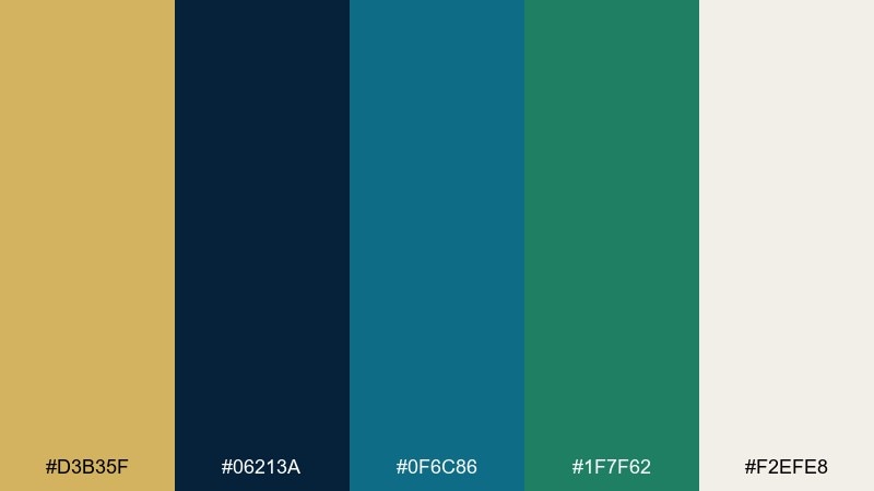 deep sea brand kit gold blue green color palette with hex codes