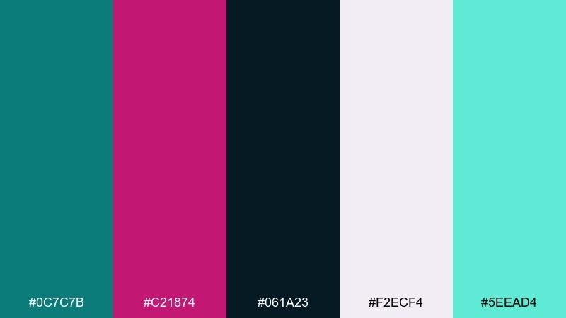 deep sea peony teal magenta color palette with hex codes