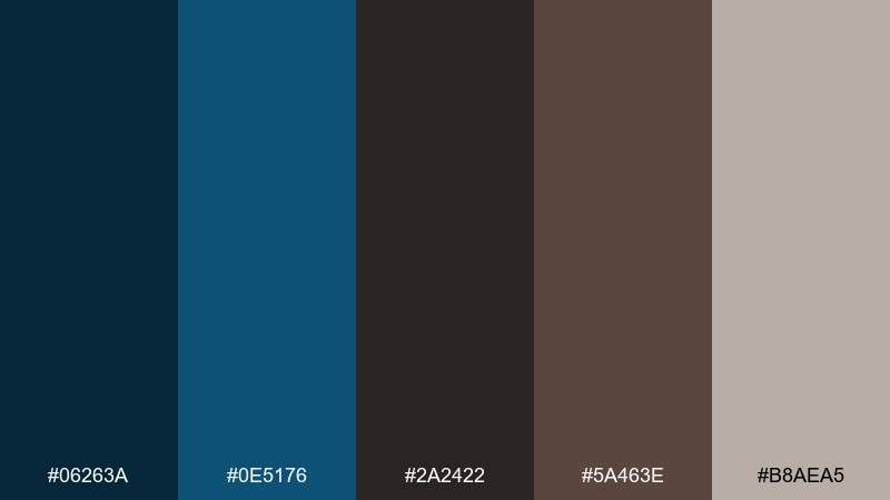 deep sea truffle blue dark brown color palette with hex codes