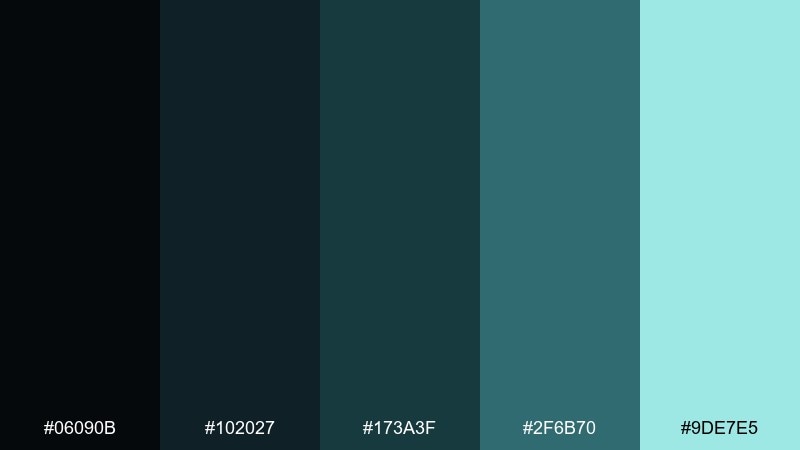 deep space teal black hole color palette with hex codes