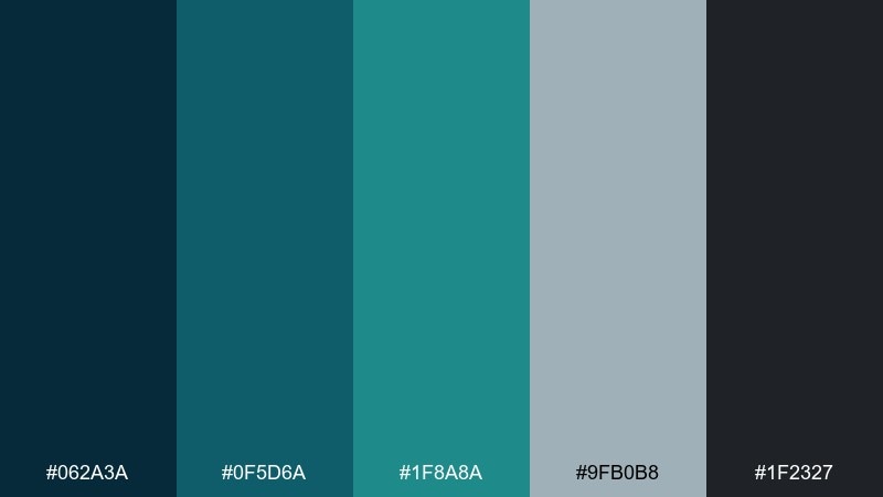 deep teal charcoal color palette with hex codes