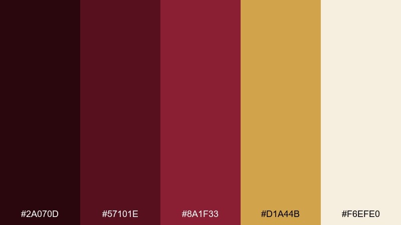 deep wine and gold leaf dark red wine color palette with hex codes