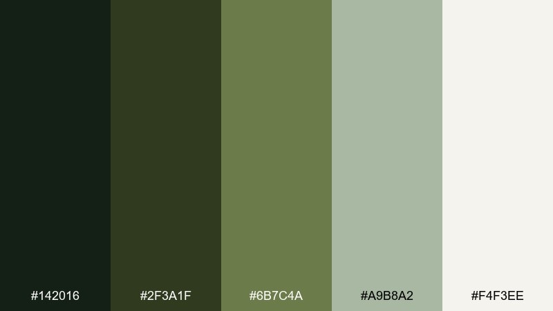 deep woodland spa color palette with hex codes