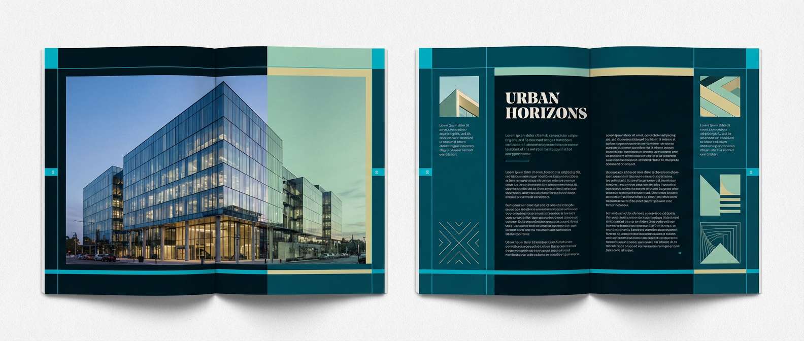 cyan editorial magazine spread