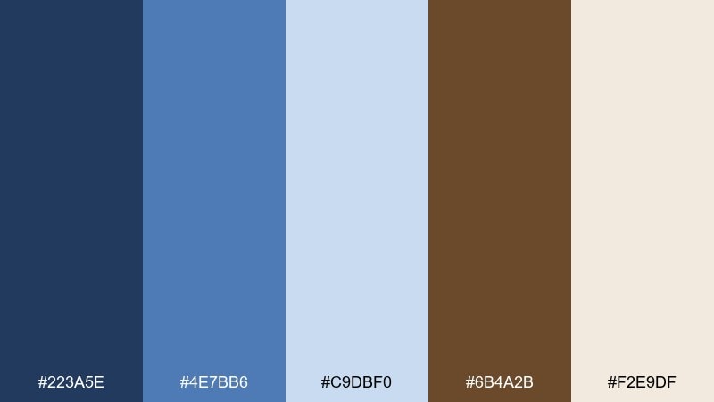 denim and walnut color palette with hex codes