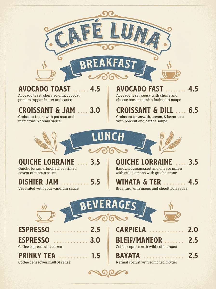vintage cafe menu