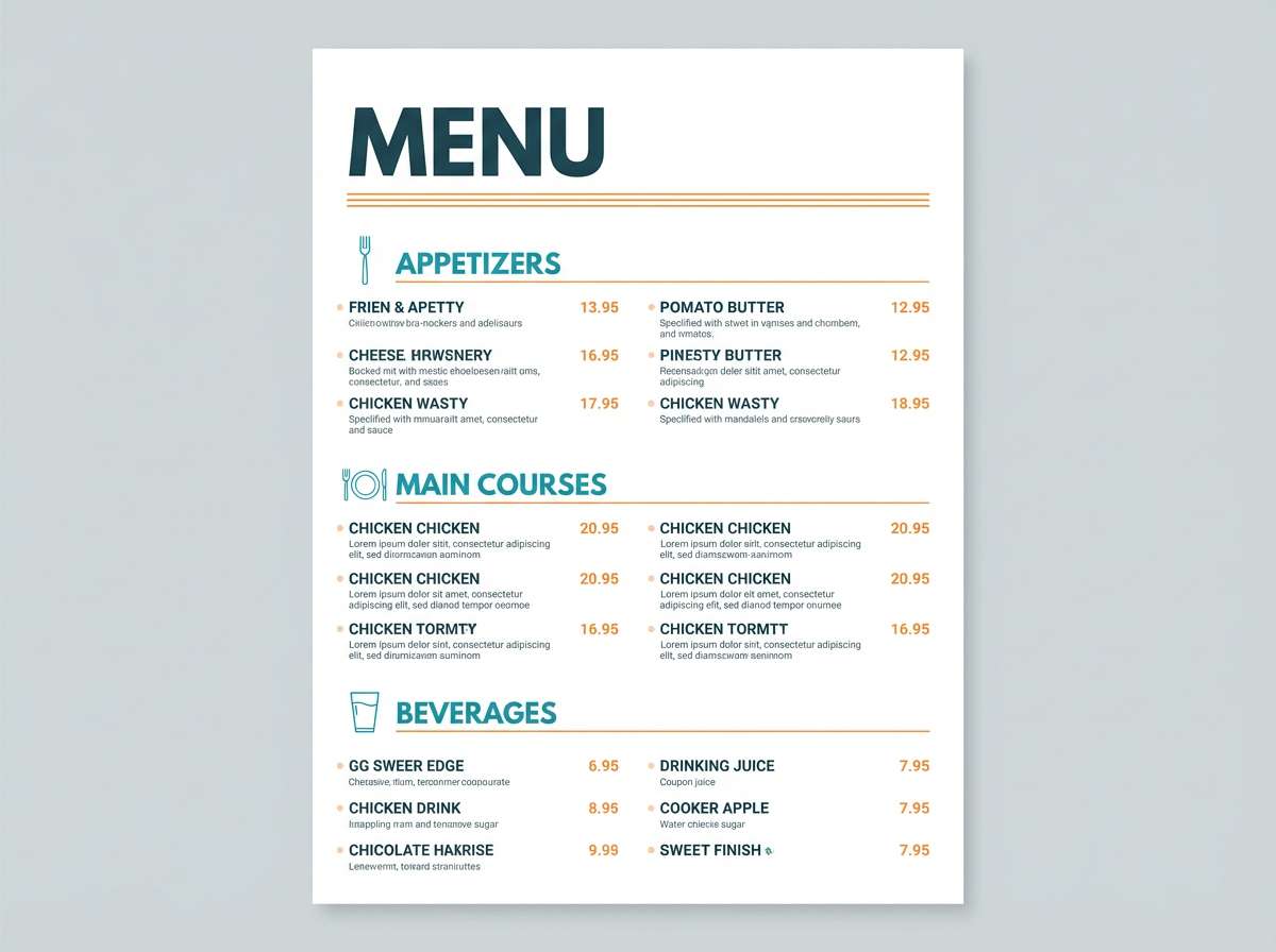 restaurant menu orange blue