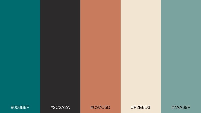 desert oasis dusk dark turquoise color palette with hex codes