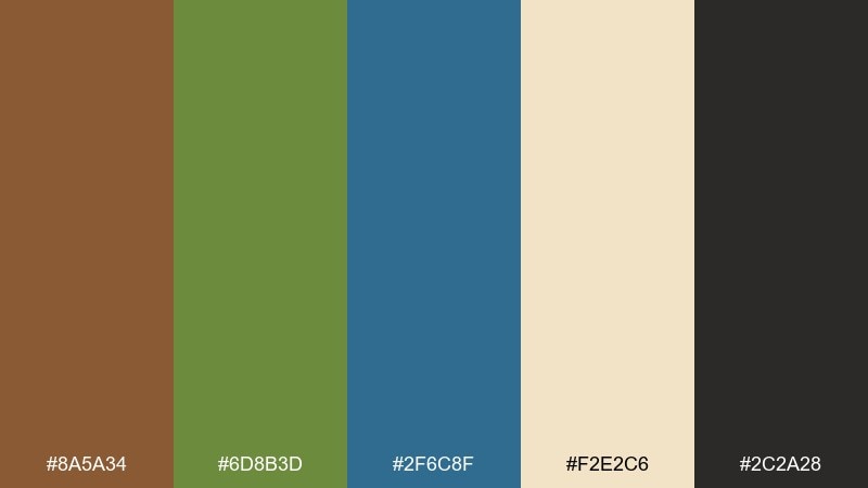 desert oasis ink brown green blue color palette with hex codes