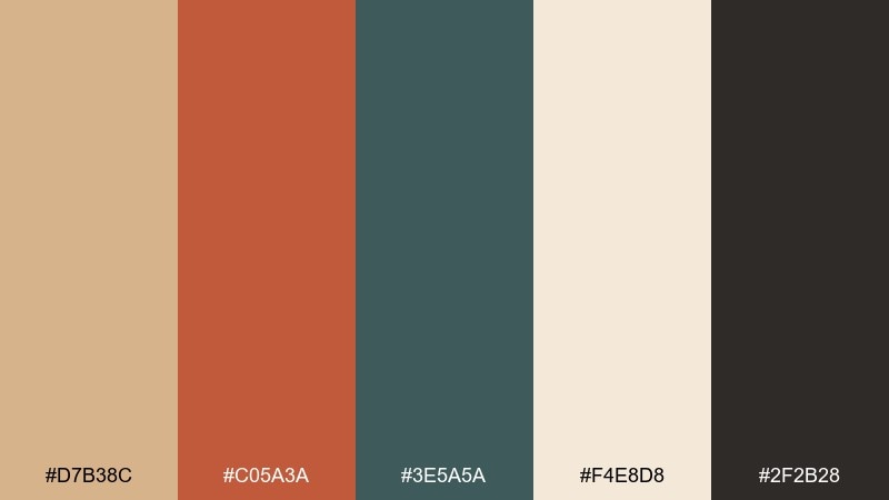 desert postcard mid century modern color palette with hex codes