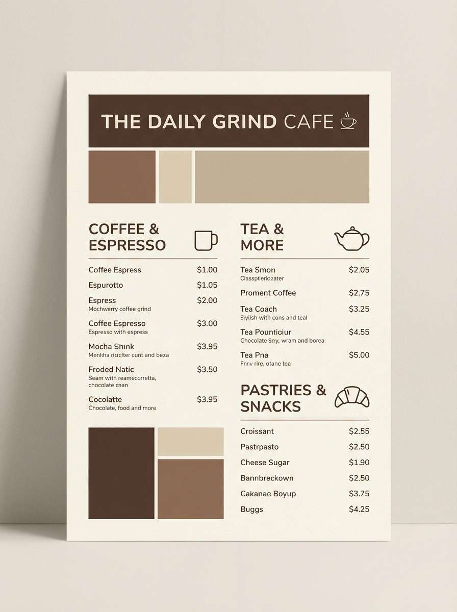 mocha toned cafe menu