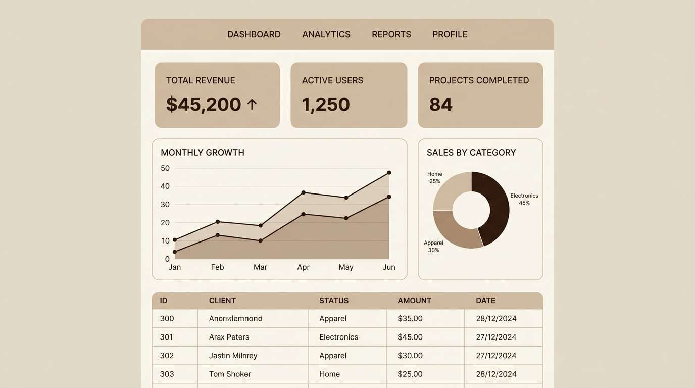 neutral dashboard ui mockup