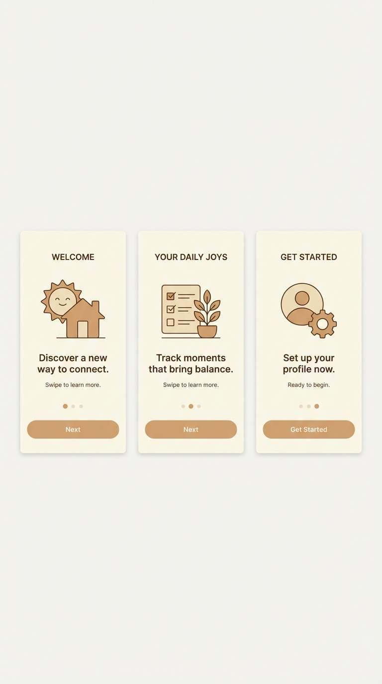 warm onboarding ui screens