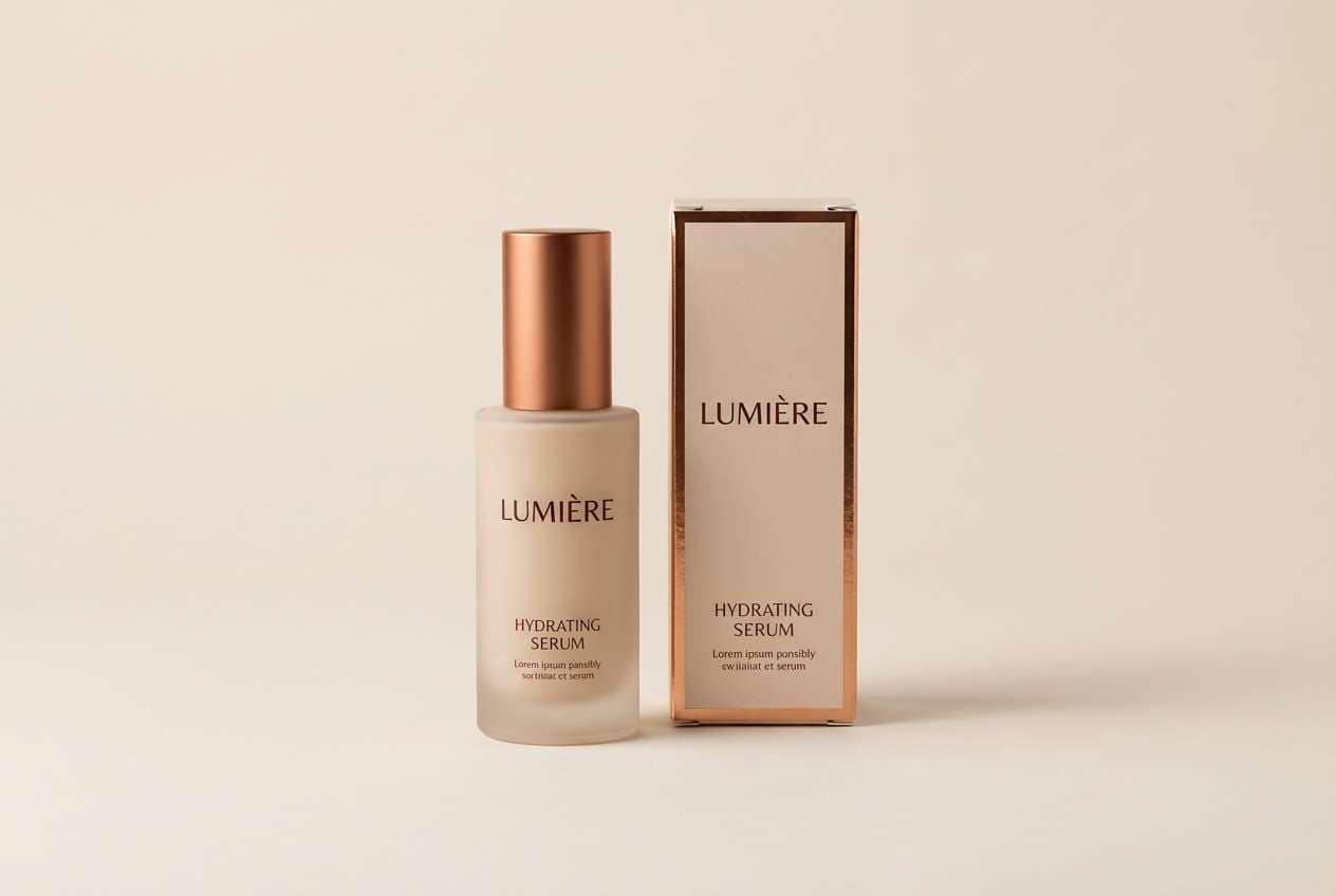 skincare packaging in warm neutrals