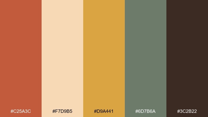 desert terracotta brick red color palette with hex codes