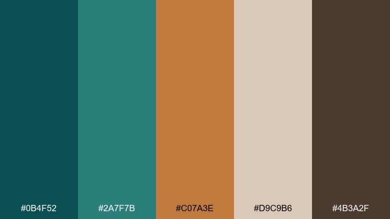 desert verdigris teal copper color palette with hex codes