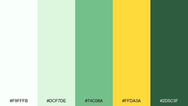 dewy daffodil white green yellow color palette with hex codes