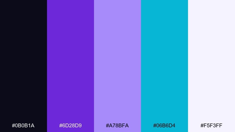 digital lavender night futuristic color palette with hex codes