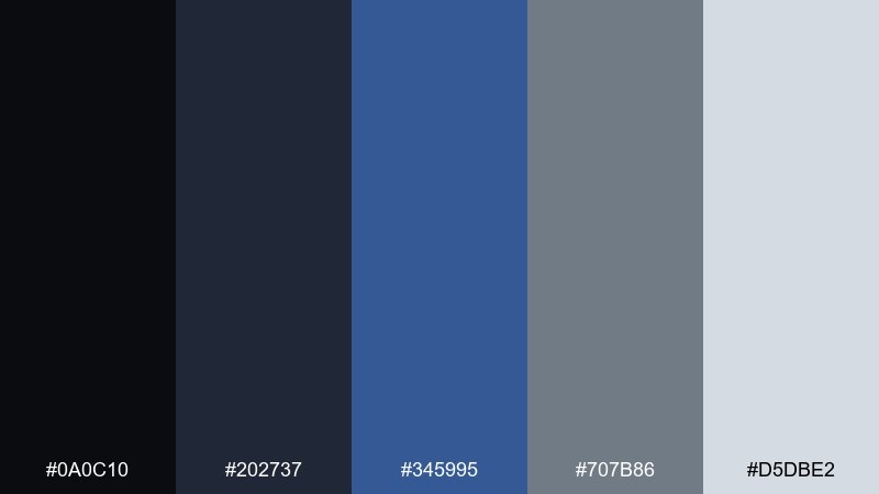 digital steel black blue gray color palette with hex codes